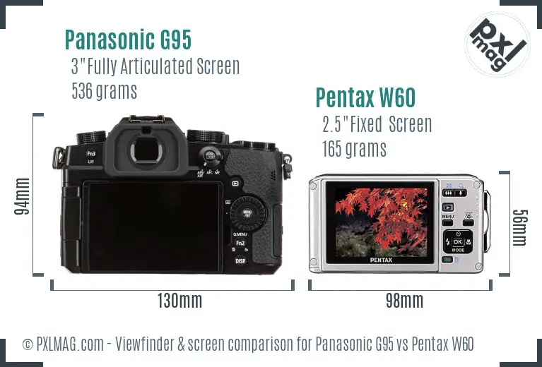 Panasonic G95 vs Pentax W60 Screen and Viewfinder comparison