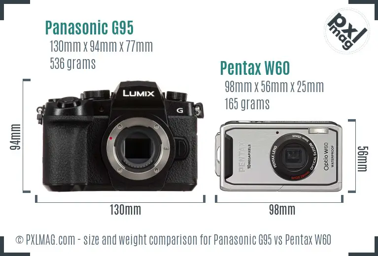 Panasonic G95 vs Pentax W60 size comparison