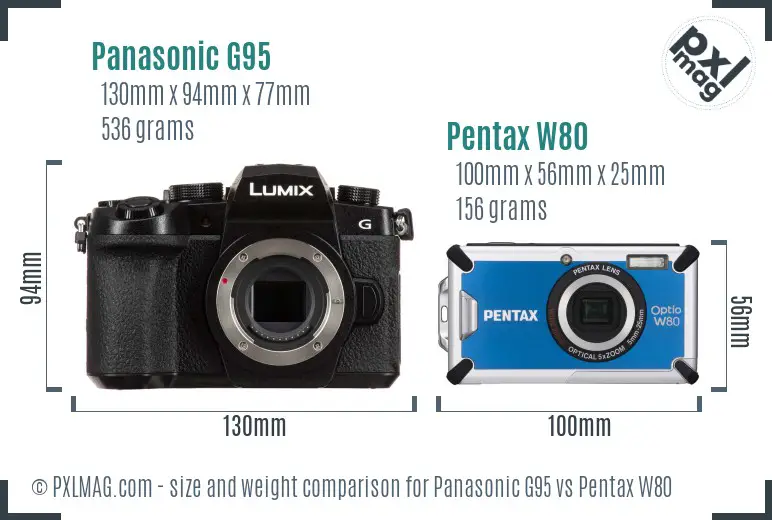 Panasonic G95 vs Pentax W80 size comparison