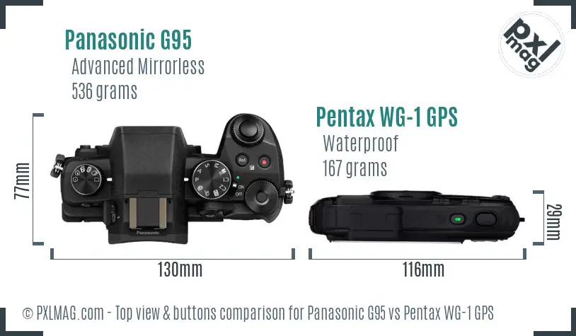 Panasonic G95 vs Pentax WG-1 GPS top view buttons comparison