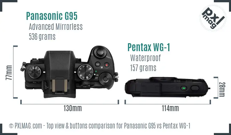 Panasonic G95 vs Pentax WG-1 top view buttons comparison