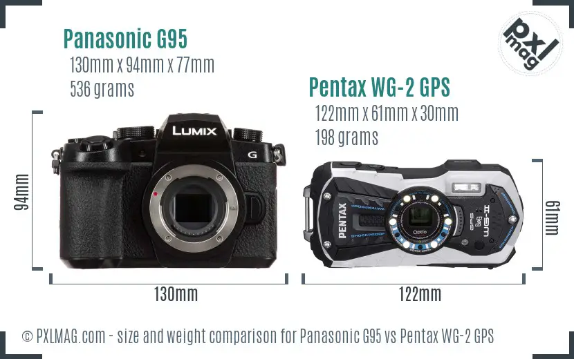 Panasonic G95 vs Pentax WG-2 GPS size comparison