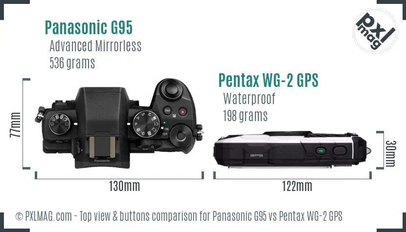Panasonic G95 vs Pentax WG-2 GPS top view buttons comparison