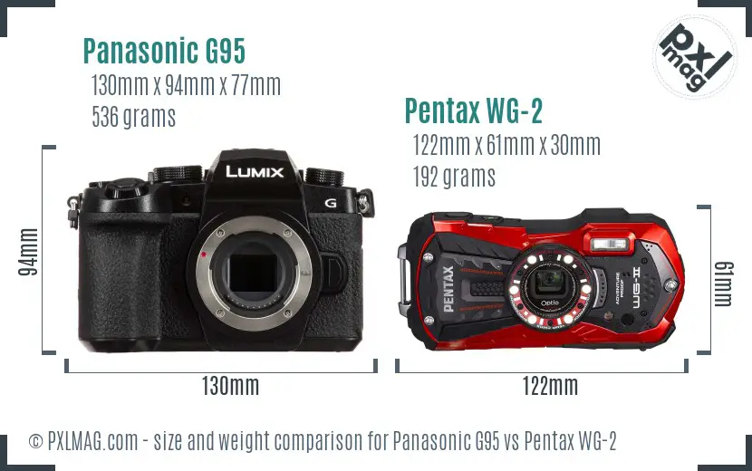 Panasonic G95 vs Pentax WG-2 size comparison