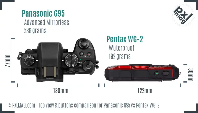 Panasonic G95 vs Pentax WG-2 top view buttons comparison