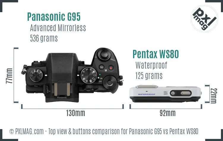 Panasonic G95 vs Pentax WS80 top view buttons comparison
