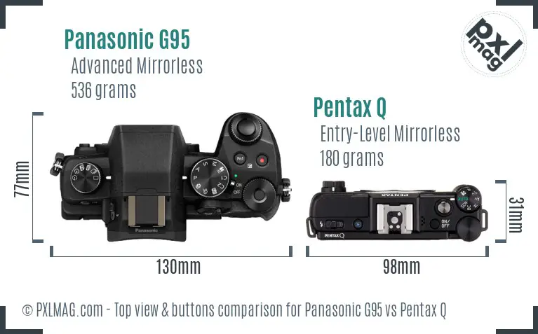 Panasonic G95 vs Pentax Q top view buttons comparison