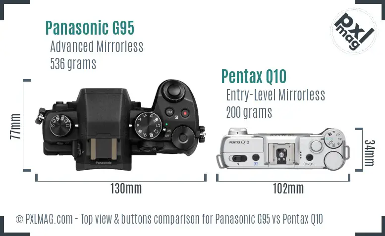 Panasonic G95 vs Pentax Q10 top view buttons comparison