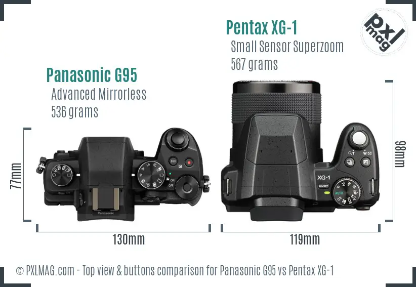 Panasonic G95 vs Pentax XG-1 top view buttons comparison