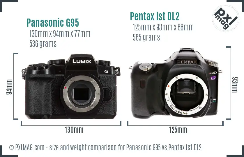 Panasonic G95 vs Pentax ist DL2 size comparison