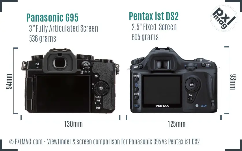 Panasonic G95 vs Pentax ist DS2 Screen and Viewfinder comparison