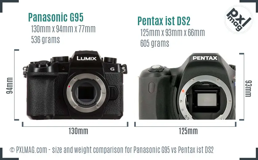 Panasonic G95 vs Pentax ist DS2 size comparison