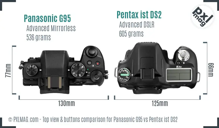 Panasonic G95 vs Pentax ist DS2 top view buttons comparison