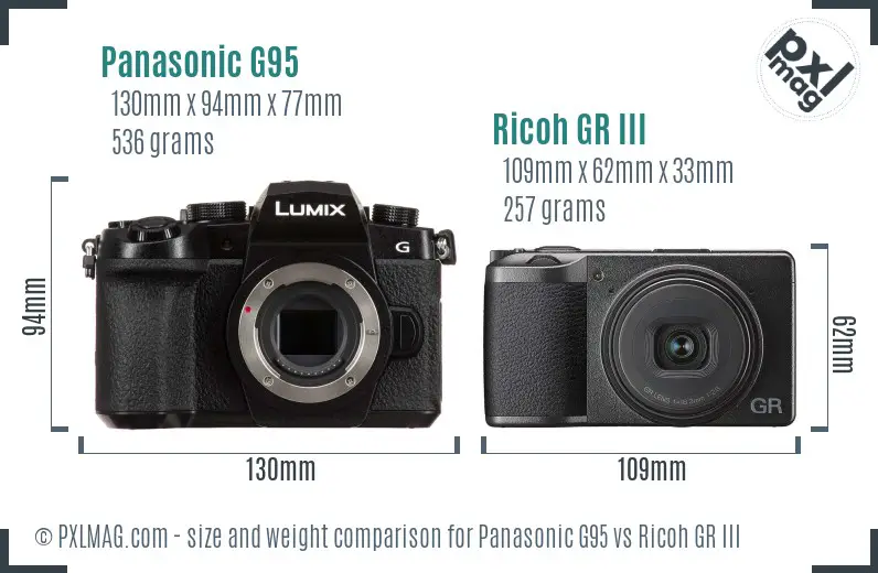 Panasonic G95 vs Ricoh GR III size comparison