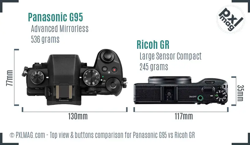 Panasonic G95 vs Ricoh GR top view buttons comparison