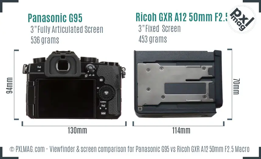 Panasonic G95 vs Ricoh GXR A12 50mm F2.5 Macro Screen and Viewfinder comparison