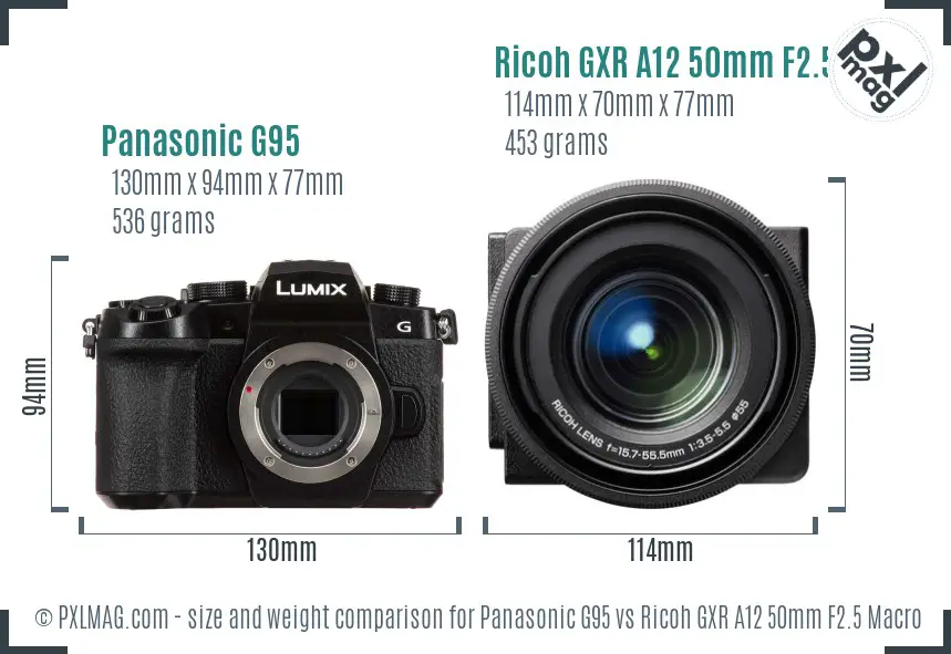 Panasonic G95 vs Ricoh GXR A12 50mm F2.5 Macro size comparison