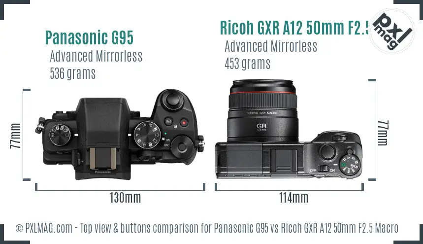 Panasonic G95 vs Ricoh GXR A12 50mm F2.5 Macro top view buttons comparison