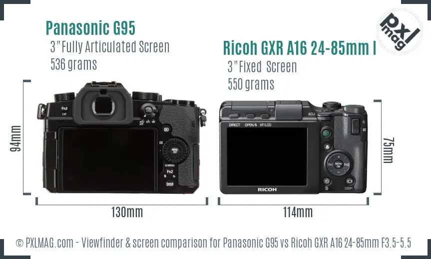 Panasonic G95 vs Ricoh GXR A16 24-85mm F3.5-5.5 Screen and Viewfinder comparison