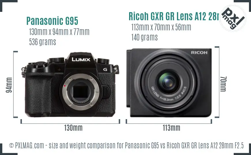 Panasonic G95 vs Ricoh GXR GR Lens A12 28mm F2.5 size comparison Panasonic G95 vs Ricoh GXR GR Lens A12 28mm F2.5 size comparison