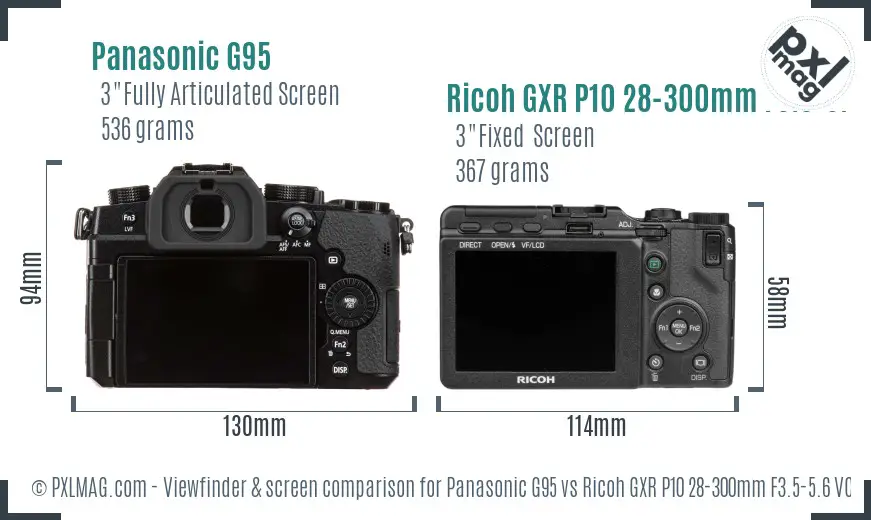 Panasonic G95 vs Ricoh GXR P10 28-300mm F3.5-5.6 VC Screen and Viewfinder comparison