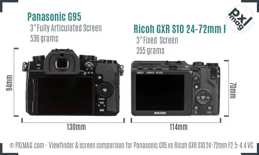 Panasonic G95 vs Ricoh GXR S10 24-72mm F2.5-4.4 VC Screen and Viewfinder comparison