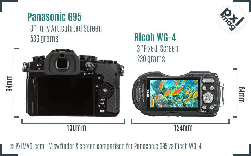 Panasonic G95 vs Ricoh WG-4 Screen and Viewfinder comparison