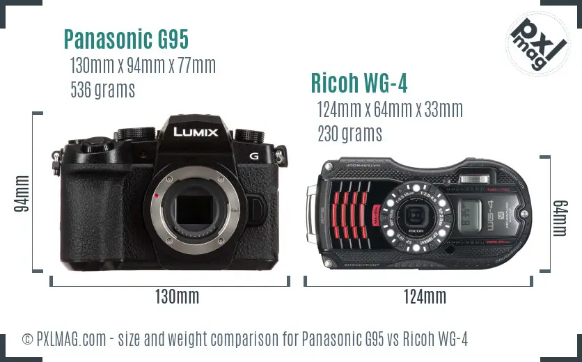 Panasonic G95 vs Ricoh WG-4 size comparison