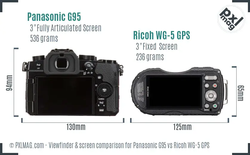 Panasonic G95 vs Ricoh WG-5 GPS Screen and Viewfinder comparison