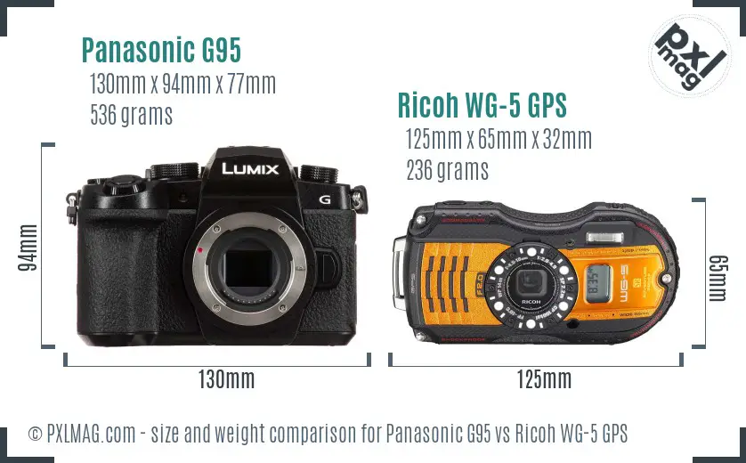 Panasonic G95 vs Ricoh WG-5 GPS size comparison