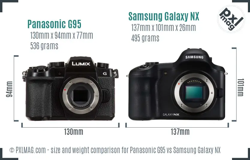 Panasonic G95 vs Samsung Galaxy NX size comparison