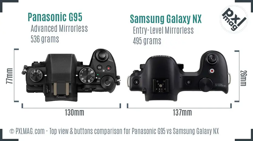 Panasonic G95 vs Samsung Galaxy NX top view buttons comparison