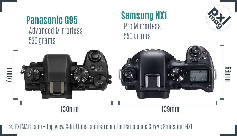 Panasonic G95 vs Samsung NX1 top view buttons comparison