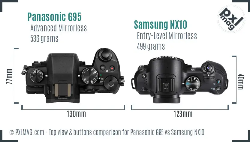 Panasonic G95 vs Samsung NX10 top view buttons comparison