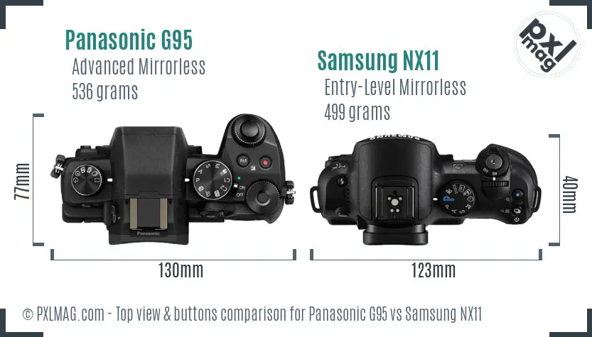 Panasonic G95 vs Samsung NX11 top view buttons comparison