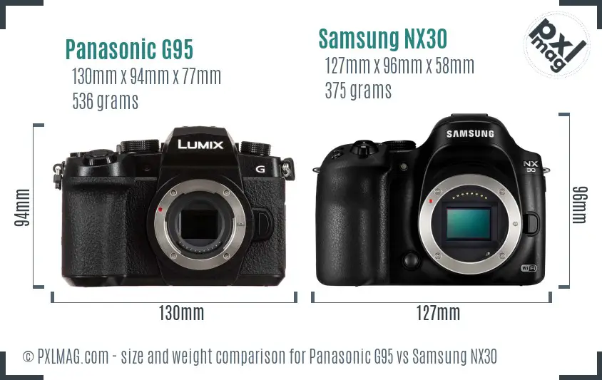 Panasonic G95 vs Samsung NX30 size comparison