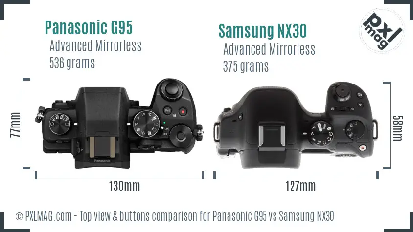 Panasonic G95 vs Samsung NX30 top view buttons comparison