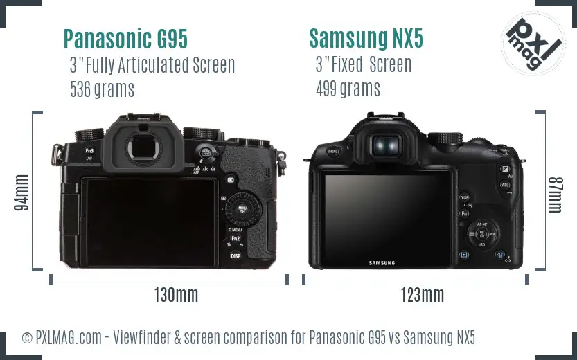 Panasonic G95 vs Samsung NX5 Screen and Viewfinder comparison