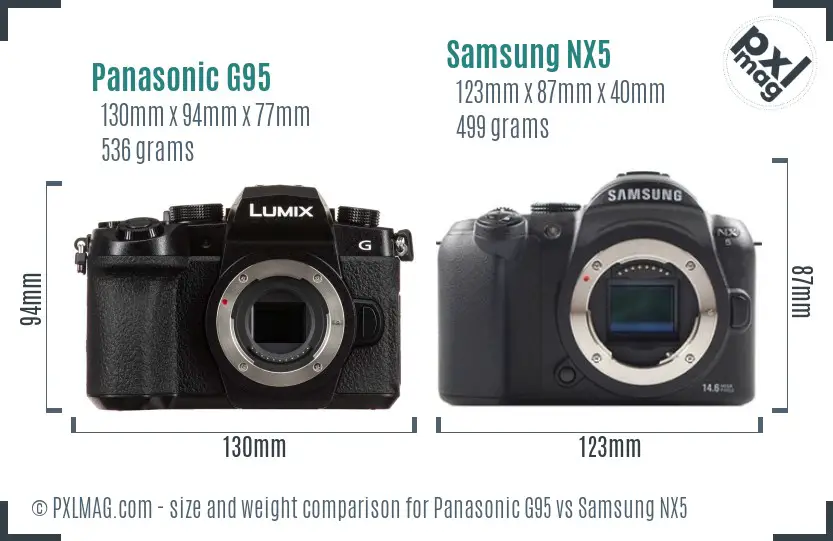 Panasonic G95 vs Samsung NX5 size comparison