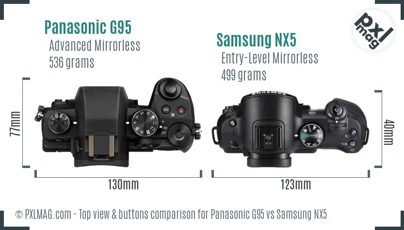 Panasonic G95 vs Samsung NX5 top view buttons comparison