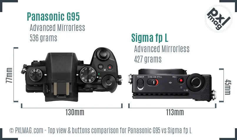 Panasonic G95 vs Sigma fp L top view buttons comparison