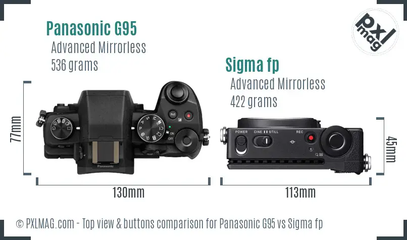 Panasonic G95 vs Sigma fp top view buttons comparison