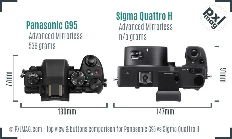 Panasonic G95 vs Sigma Quattro H top view buttons comparison Panasonic G95 vs Sigma Quattro H top view buttons comparison