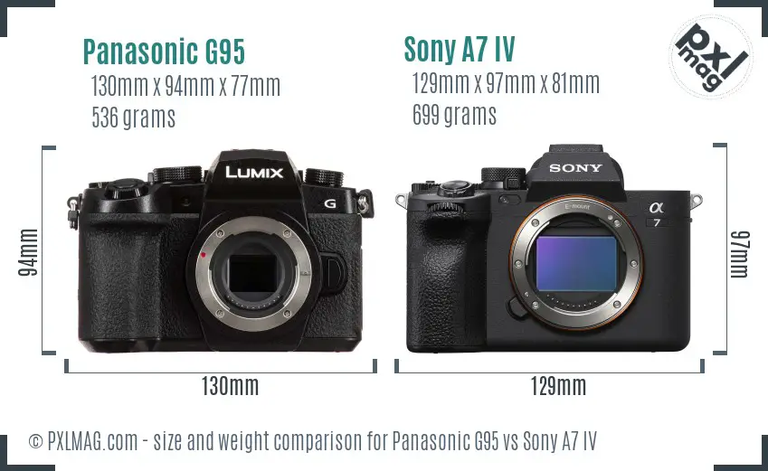 Panasonic G95 vs Sony A7 IV size comparison