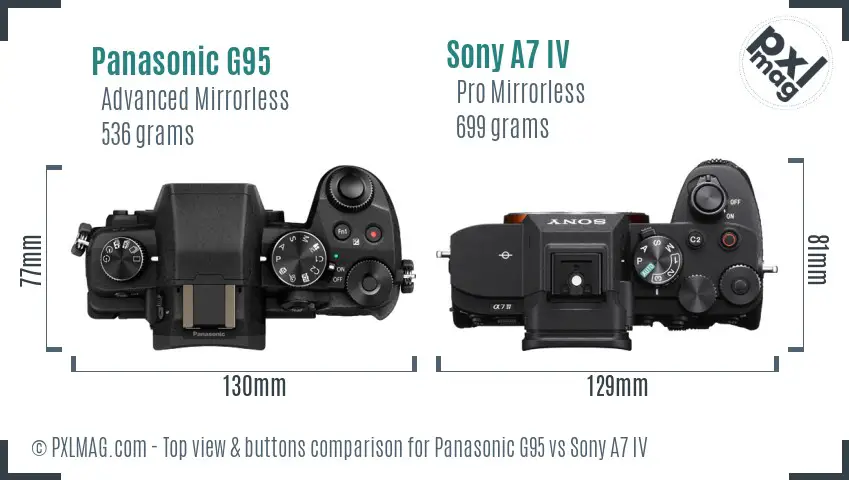 Panasonic G95 vs Sony A7 IV top view buttons comparison