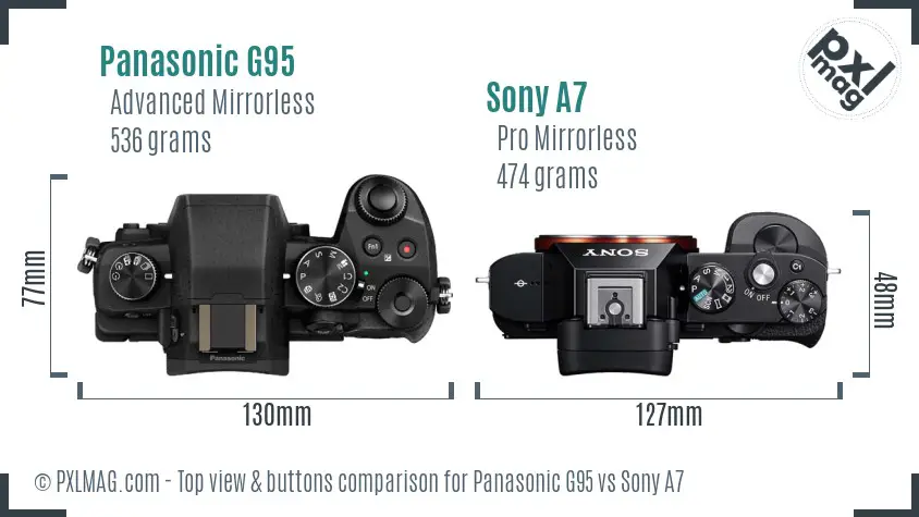 Panasonic G95 vs Sony A7 top view buttons comparison