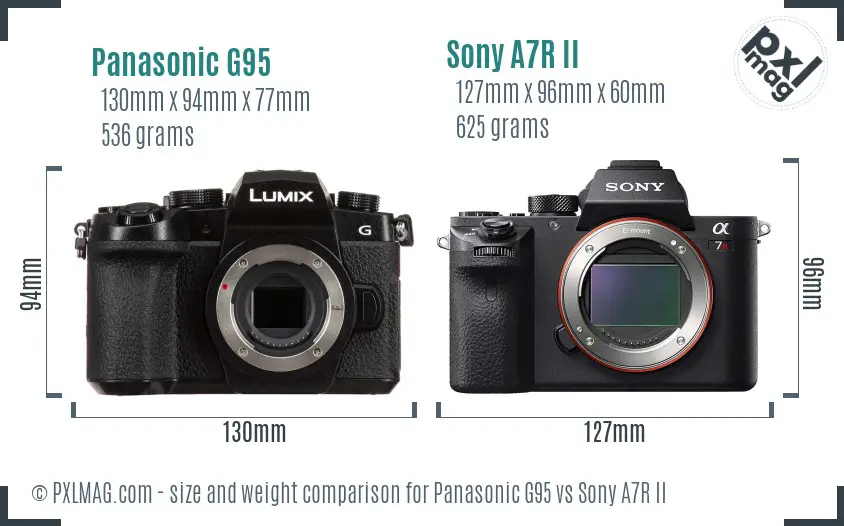 Panasonic G95 vs Sony A7R II size comparison