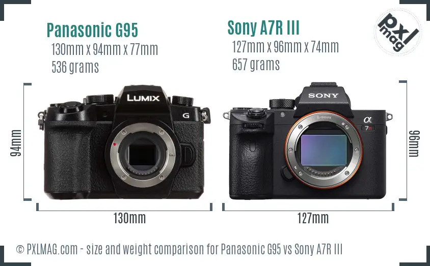 Panasonic G95 vs Sony A7R III size comparison