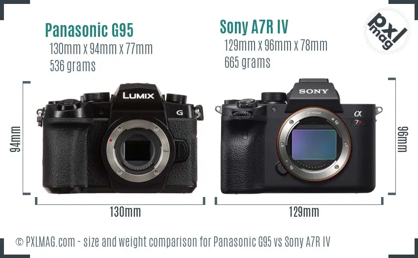 Panasonic G95 vs Sony A7R IV size comparison