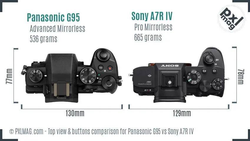 Panasonic G95 vs Sony A7R IV top view buttons comparison